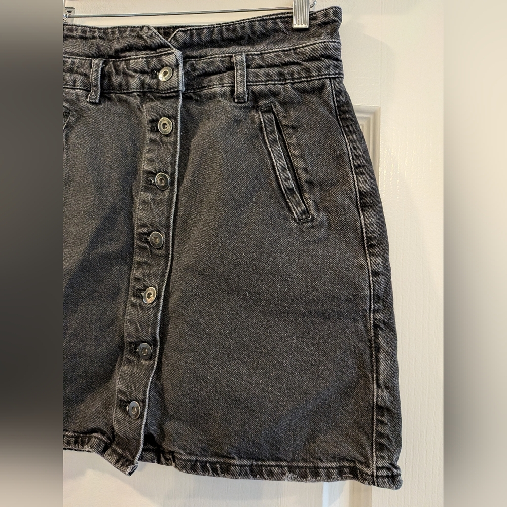 Anthropologie Pilcro Button-Front Denim Mini Skirt Black Size 6 Utility Bohemian - Picture 7 of 16
